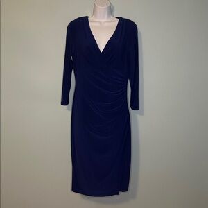 Ralph Lauren Green Label Royal Blue 3/4 Sleeve Classic Dress Side Ruching, Sz 8